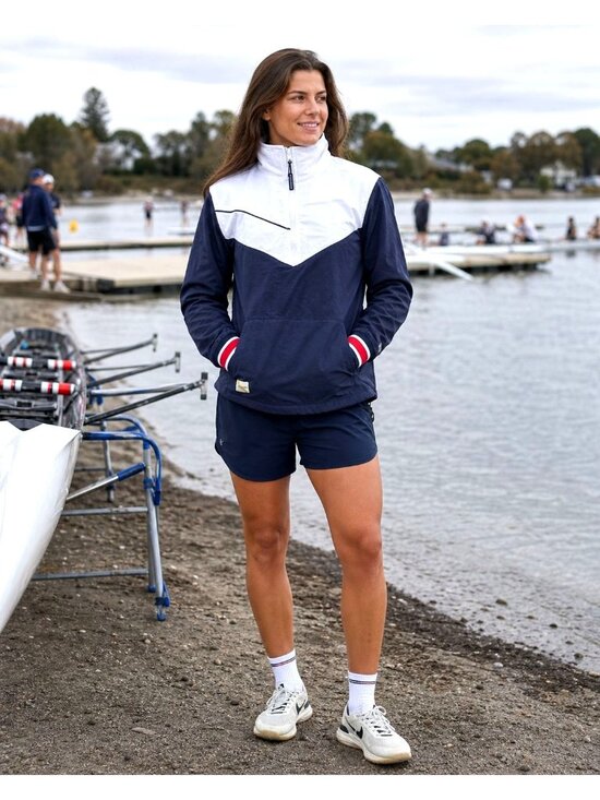 Boathouse Jackets & Blazers - Boathouse Large Tracksmith Navy White Half Zip Rowing Pullover Retro Cuffs Prep